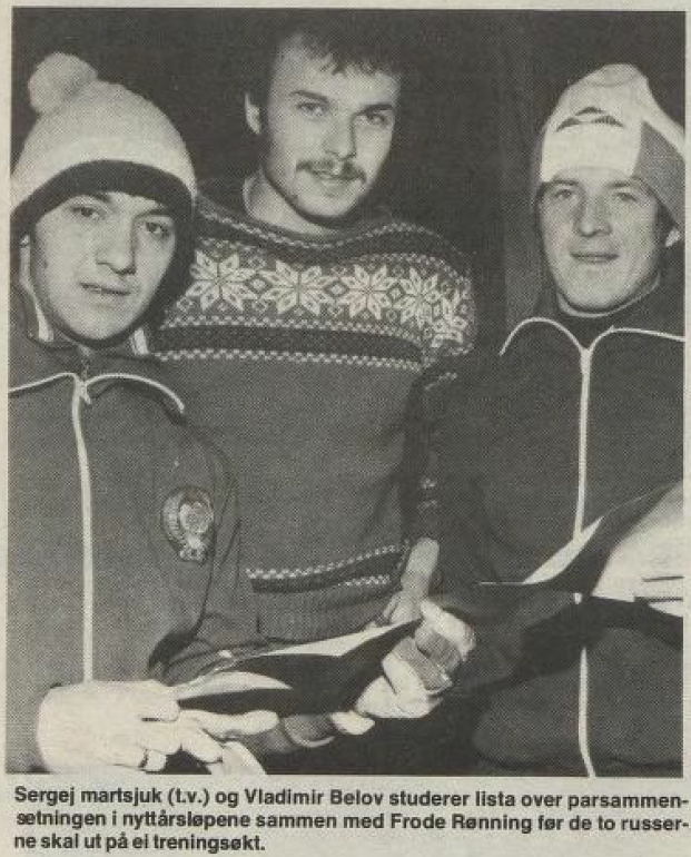Faksimile Arbeiderbladet 2.1.1978. Sergej Martsjuk, Frode Rønning og Vladimir Belov.