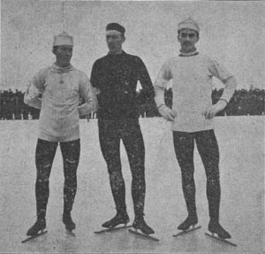 De norske skøyteløperne Rudolf Gundersen, Johan Schwartz og Sigurd Mathisen.