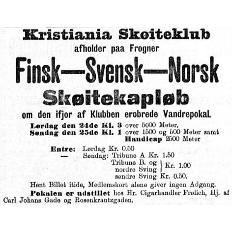Annonse i Aftenposten, "Finsk-Svensk-Norsk Skøitekapløb"