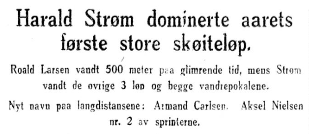 Faksimile Aftenposten 21. januar 1924 - "Harald Strøm dominerte aarets første store skøiteløp"