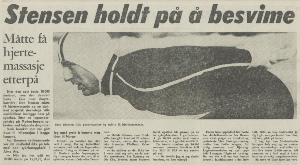 Faksimile Dagbladet 25. mars 1974 - Stensen holdt på å besvime